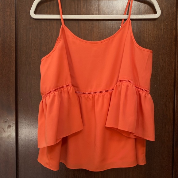 1. STATE Orange flouncy cold shoulder sleeve top - Picture 2 of 9